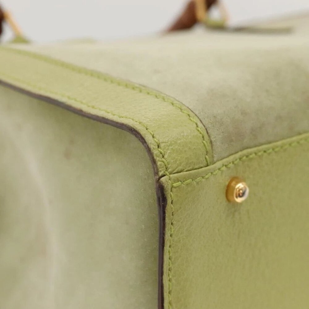 GUCCI Bamboo Hand Bag Suede Leather LIme Green Gold - Picture 11 of 16